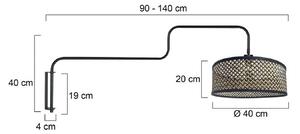 Nástenné svetlo Bloeba, čierna/drevo, výška 140 cm, drevo, Čierna, Obývacia izba / jedáleň, kov, Moderný, Nástenné svietidlo