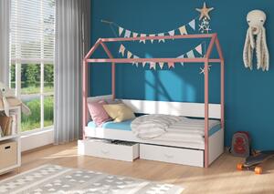 Detská posteľ + matrac EMILIE, 90x200, ružová/biela