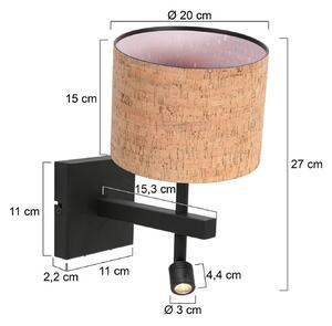Nástenné svetlo Stang, čierna/hnedá LED lampa na citanie Výška 27 cm Korok, Čierna, Obývacia izba / jedáleň, kov, Moderný, Nástenné svietidlo