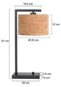 Stolová lampa Stang, čierna/hnedá, výška 51 cm, korok, Čierna, Obývacia izba / jedáleň, kov, Moderný, Stojacie svietidlo