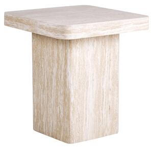 Odkladací stolík béžový MDF vrchná doska dyha podstavec pripomínajúci kameň 50 x 50 cm moderný dizajn obývacia izba