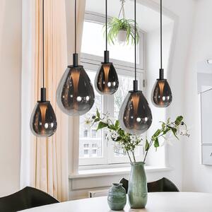 LED závesné svietidlo Glimsy, 115 cm čierne/dymovošedé sklo, 5-pl., Hliník / sivá / zinok, Obývacia izba / jedáleň, Sklo, Závesné svietidlo