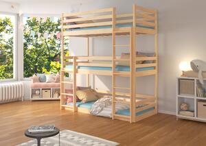 Detská poschodová posteľ TEDROS + 3x matrac, 90x200, borovica