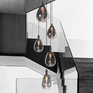 LED závesné svietidlo Glimsy, Ø 40 cm čierna/dymovo sivá sklenená 5-pl., Hliník / sivá / zinok, Obývacia izba / jedáleň, Sklo, Závesné svietidlo