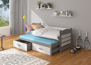 Detská posteľ ELIZABETH + 2x matrac, 90x200/90x190, biela/dub zlatý