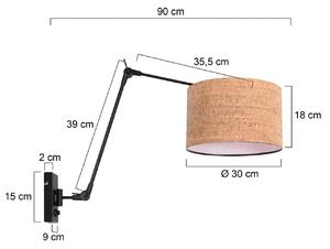 Nástenné svetlo Prestige Chic čierna/hnedá, výška 90 cm, korok, Čierna, Obývacia izba / jedáleň, kov, Nástenné svietidlo