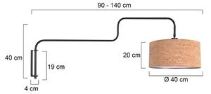 Nástenné svetlo Bloeba, čierna/hnedá, výška 140 cm, korok, Hnedá / hrdzavá, Obývacia izba / jedáleň, kov, Moderný, Nástenné svietidlo