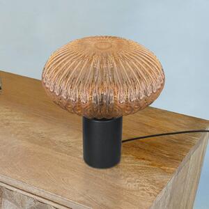 Stolová lampa Bloeba, Ø 30 cm čierna/jantárová, sklo, Krémová / jantárovo žltá, Obývacia izba / jedáleň, kov, Moderný, Stojacie svietidlo