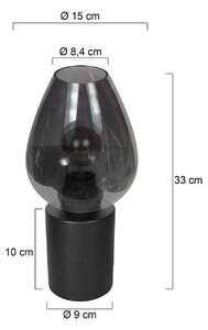 Stolová lampa Bloeba, čierna/dymovo sivá, Ø 15 cm, sklenená kvapka, Hliník / sivá / zinok, Obývacia izba / jedáleň, Sklo, Stojacie svietidlo