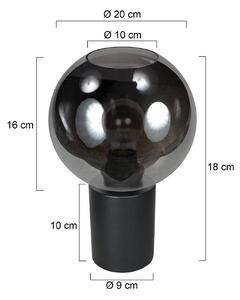 Stolová lampa Bloeba, čierna/dymovo sivá, Ø 20 cm, sklenená guľa, Hliník / sivá / zinok, Obývacia izba / jedáleň, Sklo, Stojacie svietidlo