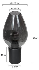Stolová lampa Bloeba, čierna/dymovo sivá, Ø 22 cm, sklenená kvapka, Hliník / sivá / zinok, Obývacia izba / jedáleň, Sklo, Stojacie svietidlo