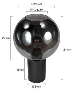Stolová lampa Bloeba, čierna/dymovo sivá, Ø 25 cm, sklenená guľa, Hliník / sivá / zinok, Obývacia izba / jedáleň, Sklo, Stojacie svietidlo