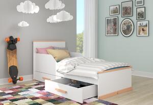 Detská posteľ TRAVIS + matrac, 90x200, biela/buk