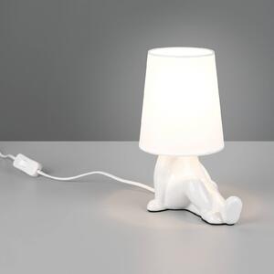 Stolová lampa Huma, biela, výška 25 cm, textil/keramika, E14, Biela / opálová, Obývacia izba / jedáleň, Keramický, Štýl mladých, Stojacie svietidlo