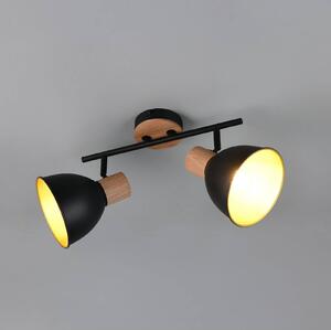 Stropné svietidlo Delume, čierne, dĺžka 49 cm, 2-pl. kov/drevo, Čierna, Obývacia izba / jedáleň, kov, Škandinávsky, Stropné svetlo polkruhové s priestorom