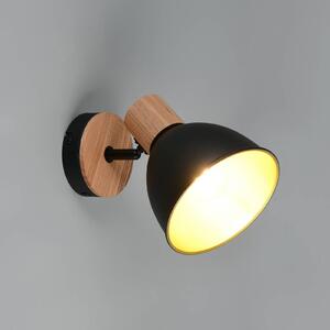 Stropné svietidlo Delume, čierne, Ø 15 cm, 1-pl., kov/drevo, Čierna, Obývacia izba / jedáleň, kov, Škandinávsky, Stropné svetlo polkruhové s priestorom