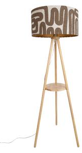 Stojacia lampa s trojnožkou drevená s pruhovaným béžovým a hnedým tienidlom 50cm - Lou