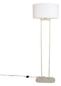 Béžová stojaca lampa s oválnym ľanovým bielym tienidlom 50 cm - Thijmen