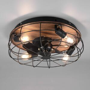 Stropný ventilátor Trondheim, remote, 4xdrevo, Čierna, Obývacia izba / jedáleň, kov, Moderný