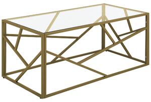 Konferenčný stolík zo zlatého kovového rámu so sklenenou doskou s geometrickým dizajnom Glam