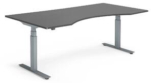 Výškovo nastaviteľný stôl MODULUS, vykrojený, 2000x1000 mm, čierna/strieb