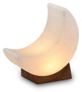 Sviečka zo soľných kryštálov Moon white line USB, drevená podstava, biela, Biela / opálová, Obývacia izba / jedáleň, Kameň