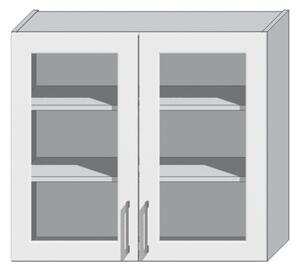 Kuchynská skrinka horná presklená OREIRO WS80, 80x72x28,8, popol/svetlo sivá
