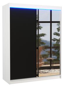 Posuvná skriňa so zrkadlom JORDI, 150x200x58, biela/čierna