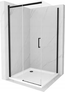 Mexen Omega, sprchovací kút s posuvnými dverami 100 (dvere) x 100 (stena) cm, 8mm číre sklo, čierny profil + slim sprchová vanička biela s čiernym…