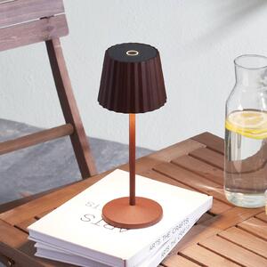 Lindby LED nabíjateľná stolová lampa Esali, hnedá, hliník, 11 cm