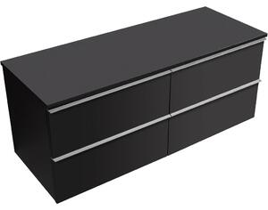 CERANO - Kúpeľňová skrinka Velora - čierna matná, úchytka chrómová + doska pod umývadlo Navira Slim - 18 mm - 120x54, 8x46, 5 cm