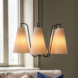 Globen Lighting Závesné svietidlo Lou 5, biele, s látkou Bouclé/čiernou, Biela / opálová, Obývacia izba / jedáleň, Textil / látka / hodváb, Dizajn, Závesné svietidlo