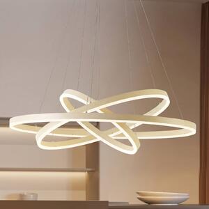 Arcchio LED závesné svietidlo Albiona, béžové, 3 krúžky, Ø 80 cm, Krémová / jantárovo žltá, kov, Moderný, Závesné svietidlo