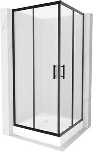 Mexen Rio, sprchový kút s posuvnými dverami 90x90x190 cm, 5mm sklo námraza, čierny profil + biela sprchová vanička RIO, 860-090-090-70-30-4510