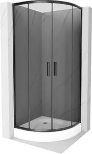Mexen Rio, štvrťkruhový sprchovací kút s posuvnými dverami 70 (dvere) x 70 (dvere) x 190 cm, 5mm šedé sklo, čierny profil + biela sprchová vanička…
