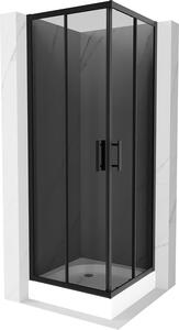 Mexen Rio, štvorcový sprchovací kút s posuvnými dverami 70 (dvere) x 70 (dvere) x 190 cm, 5mm šedé sklo, čierny profil + biela sprchová vanička RIO, 860-070-070-70-40-4510
