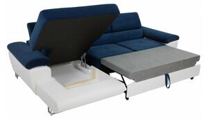 Rozkladacia sedačka s úložným priestorom a LED podsvietením SAN DIEGO MINI - biela ekokoža, pravý roh