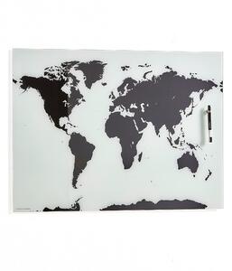 Sklenená magnetická tabuľa WENDY - mapa sveta, 800x500 mm, čierna/biela