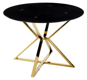 Jedálenský stôl čierna doska z tvrdeného skla ⌀ 105 cm zlaté kovové nohy lesklý povrch okrúhly glamour