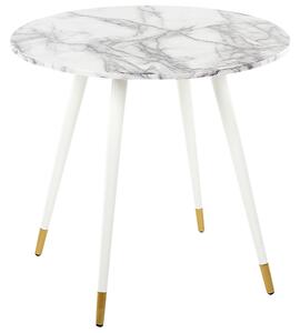 Jedálenský stôl biely mramorový efekt doska z MDF ⌀ 80 cm kovové nohy lesklý povrch okrúhly glamour