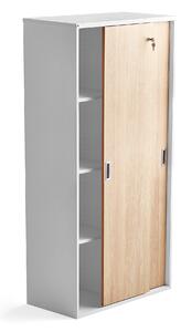 Kancelárska skriňa s posuvnými dverami MODULUS, 1600x800 mm, biela, dub