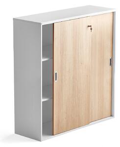 Kancelárska skriňa s posuvnými dverami MODULUS XL, 1200x1200 mm, biela, dub