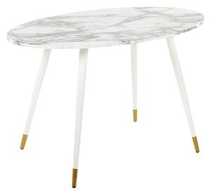 Jedálenský stôl biely mramorový efekt doska z MDF 120 x 70 cm kovové nohy lesklý povrch oválny glamour