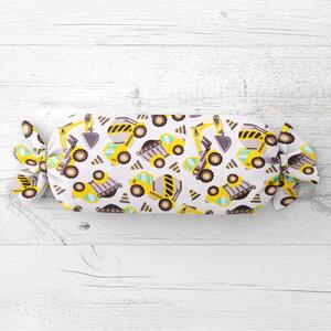 Biante Detský vankúš valec bonbon Sandra SA-291 Žlté stavebné autá na bielom 15x40 cm