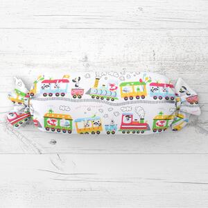 Biante Detský vankúš valec bonbon Sandra SA-328 Vláčik so zvieratkami na bielom 15x40 cm