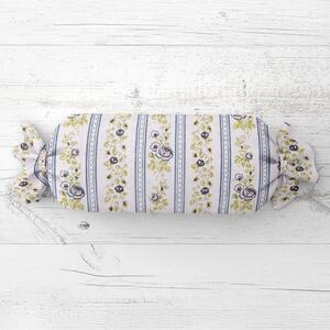 Biante Vankúš valec bonbon Sandra SA-348 Sivé popínavé kvety a modré pruhy 15x40 cm