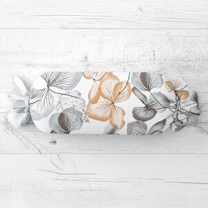 Biante Vankúš valec bonbon Sandra SA-367 Sivo-oranžové kvety na bielom 15x40 cm