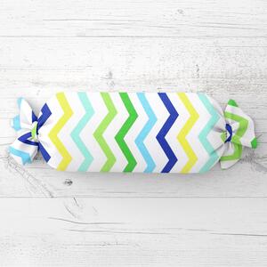 Biante Vankúš valec bonbon Sandra SA-378 Zeleno-modro-žlté cik-cak pásiky 15x40 cm
