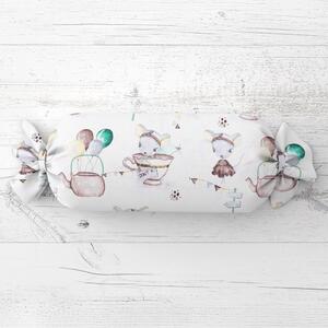 Biante Detský vankúš valec bonbon Sandra SA-372 Myšky a konvičky na bielom 15x40 cm