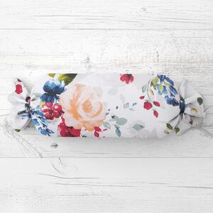 Biante Vankúš valec bonbon Sandra SA-387 Veľké žlté a modré kvety na bielom 15x40 cm
